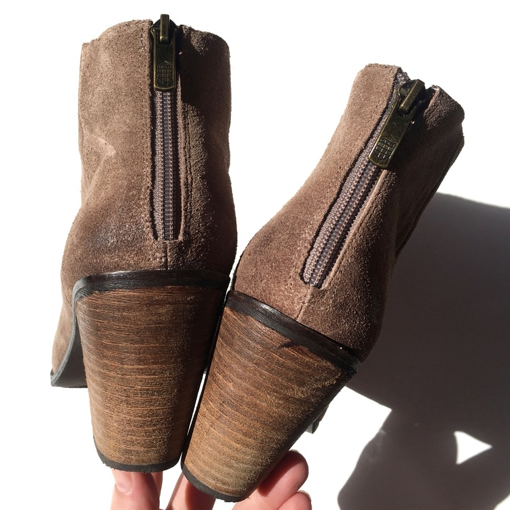 Vince Camuto Taupe Brown Gray Suede Leather Greyson Zip Ankle Booties Boots - Picture 4 of 7